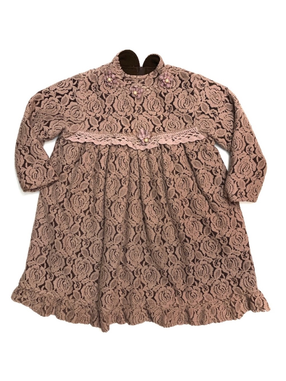 MerryJane Mauve High-Neck Rosette Lace Dress